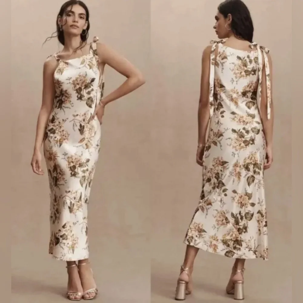 NWT Reformation Aden Dress Floral Print In NEUTRAL MOTIF Sz 8 - Picture 1 of 12